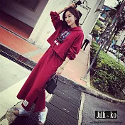 【Jilli~ko】兩件套拼布造型連帽套裝 M/L 8155　L紅色