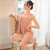 【唯蜜色】高階情趣內衣性感誘惑吊帶蕾絲睡衣套裝家居服 粉色