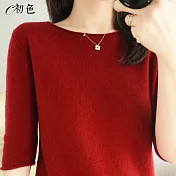 【初色】純色親膚圓領針織衫-共8色-98275(M-2XL可選) M 紅色