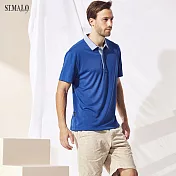 【ST.MALO】台灣製POLO衫典藏恆時咖啡紗男POLO衫-1815MP- L 石英藍