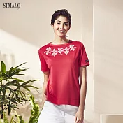【ST.MALO】台灣製精刻瓷繪咖啡紗女上衣-1840WT- L 紅繪