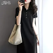 【初色】韓系翻領洋裝-黑色-98603(M-2XL可選) M 黑色