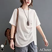 【ACheter】荷葉花邊拼接柔棉寬鬆中長版T上衣#109048- F 白