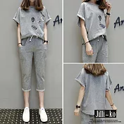 【Jilli~ko】兩件套貼布休閒套裝 XL A008　 XL 灰色