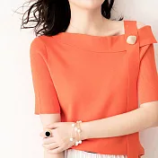【MsMore】韓國時尚美團亮眼冰絲針織上衣#109150- F 橘