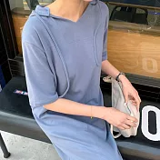 【MsMore】俏麗梨花大學休閒連帽寬鬆綿T洋裝#109240- F 藍