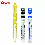 (1筆2芯)PENTEL 限量 i+五色筆管 AIUEO 黃桿