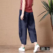 【Jilli~ko】輕文藝棉麻感燈籠褲 J8099  FREE 深藍色