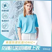 【ST.MALO】美國新發表IONIC+銀纖維抗菌99.9%花宴精品女上衣-2121WT- M 嫩粉藍