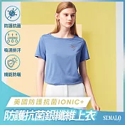 【ST.MALO】美國抗菌99.9%銀纖維IONIC+水顯窗花女上衣-2128WT- XL 藍紫色