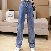 【MsMore】韓星泫雅高腰顯瘦直筒寬鬆薄款經典顯瘦牛仔褲#109342- XL 深藍(全長)