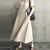 【ACheter】亞馬遜爆款自然風棉麻V領簡約洋裝#109312- M 米白