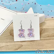 【卡樂熊】S925銀針炫彩感立體小熊造型耳環(兩色)- 粉紫色