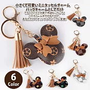 『坂井.亞希子』老花皮革蝴蝶結米奇流蘇造型錀匙圈  -灰色格紋