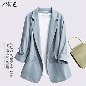 【初色】透氣棉麻西裝外套-共4色-99062(M-2XL可選) M 藍色