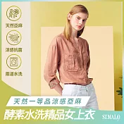 【ST.MALO】天然透氣100%亞麻水洗精品沁涼女襯衫-2118WS- 2XL 蜜金棕
