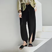 旅途原品_流水_垂墜亞麻休閒褲瑜珈褲 M/L/XL　 XL 黑色