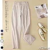 【ACheter】日本皇家女後鬆緊腰寬鬆直筒小腳棉麻長褲#109640- 2XL 杏