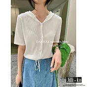 【Jilli~ko】韓版連帽開扣冰絲針織衫 J8158　 FREE 白色