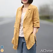 【ACheter】2021春夏俐落百搭亞麻感休閒西裝外套#109154- XL 黃