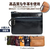 【Sayaka紗彌佳】真皮嚴選質感雙拉鍊零錢錀匙包  -深藍色