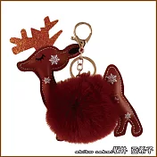 『坂井．亞希子』雪夜閉眼小鹿造型毛球鑰匙圈 -焦糖色