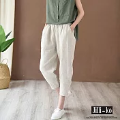 【Jilli~ko】文藝棉麻感休閒蘿蔔九分褲 J8203  FREE 杏色