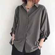 【ACheter】韓國初秋燈籠袖寬鬆大碼棉麻襯衫#109958- M 灰