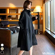 【MsMore】 韓國設計不規則寬鬆棉麻洋裝#110004- F 黑