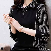 【MsMore】米蘭高品質印花襯衫背心假2件上衣#110113- 2XL 黑