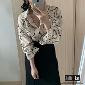 【Jilli~ko】韓版抽象手繪花朵襯衫 J8231 M-L　 M 杏色