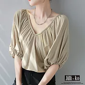 【Jilli~ko】V領皺褶感氣質雪紡衫 21D1997　 FREE 杏色