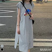 【MsMore】原宿風ins學生無袖T恤印花休閒洋裝#110475- XL 灰
