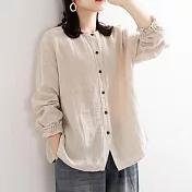 【ACheter】大碼長袖寬鬆休閒燈籠袖襯衫上衣#110433- L 米白