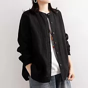 【ACheter】大碼長袖寬鬆休閒燈籠袖襯衫上衣#110433- M 黑