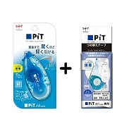 【TOMBOW日本蜻蜓】 PiT Air迷你可替換式滑行膠帶+替芯 透明藍