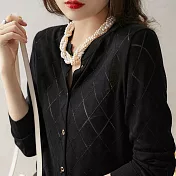 【MsMore】緹花菱形空調開衫針織短外套#110179- F 黑