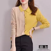 【Jilli~ko】韓版撞色翻領針織衫 62033　 FREE 黃色