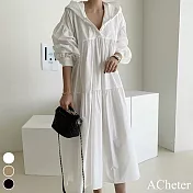 【ACheter】韓國東大門時尚燈籠袖娃娃棉麻洋裝#110500- F 白