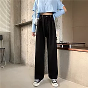 【AMIEE】百搭修身可調節腰身高腰牛仔褲(KDP-C06) M 黑色