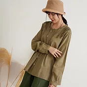 【慢。生活】木耳邊拼接風琴摺襯衫 77262  FREE 綠色