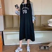 【Jilli~ko】運動風撞色連帽連衣裙 J8320　 FREE 黑色