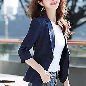 【MsMore】初秋韓版修身薄款七分袖休閒西裝外套#110866- M 藍