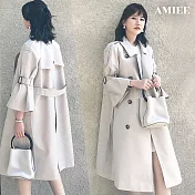 【AMIEE】輕熟百搭中長版風衣外套(KD-8851) L 灰白色