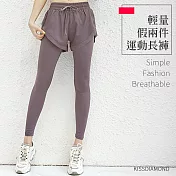【KISSDIAMOND】輕量假兩件休閒運動長褲(KDP-2212) L 紫色