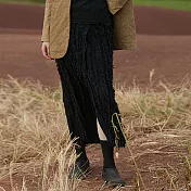 旅途原品_黑色柳絮_羊毛不規則開衩流蘇半裙 M/L-XL  M 黑色