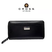 【CROSS】台灣總經銷 限量1折 頂級小牛皮拉鍊長夾 席娜系列 全新專櫃展示品 (黑色)