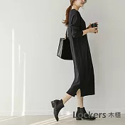 【Lockers 木櫃】針織寬鬆長款過膝套頭毛衣裙-3色 L11010267 FREE 黑色