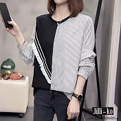 【Jilli~ko】不對稱造型拼接上衣 2456  FREE 黑色