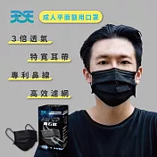 【天天】成人平面口罩  隕石黑(30入/盒)